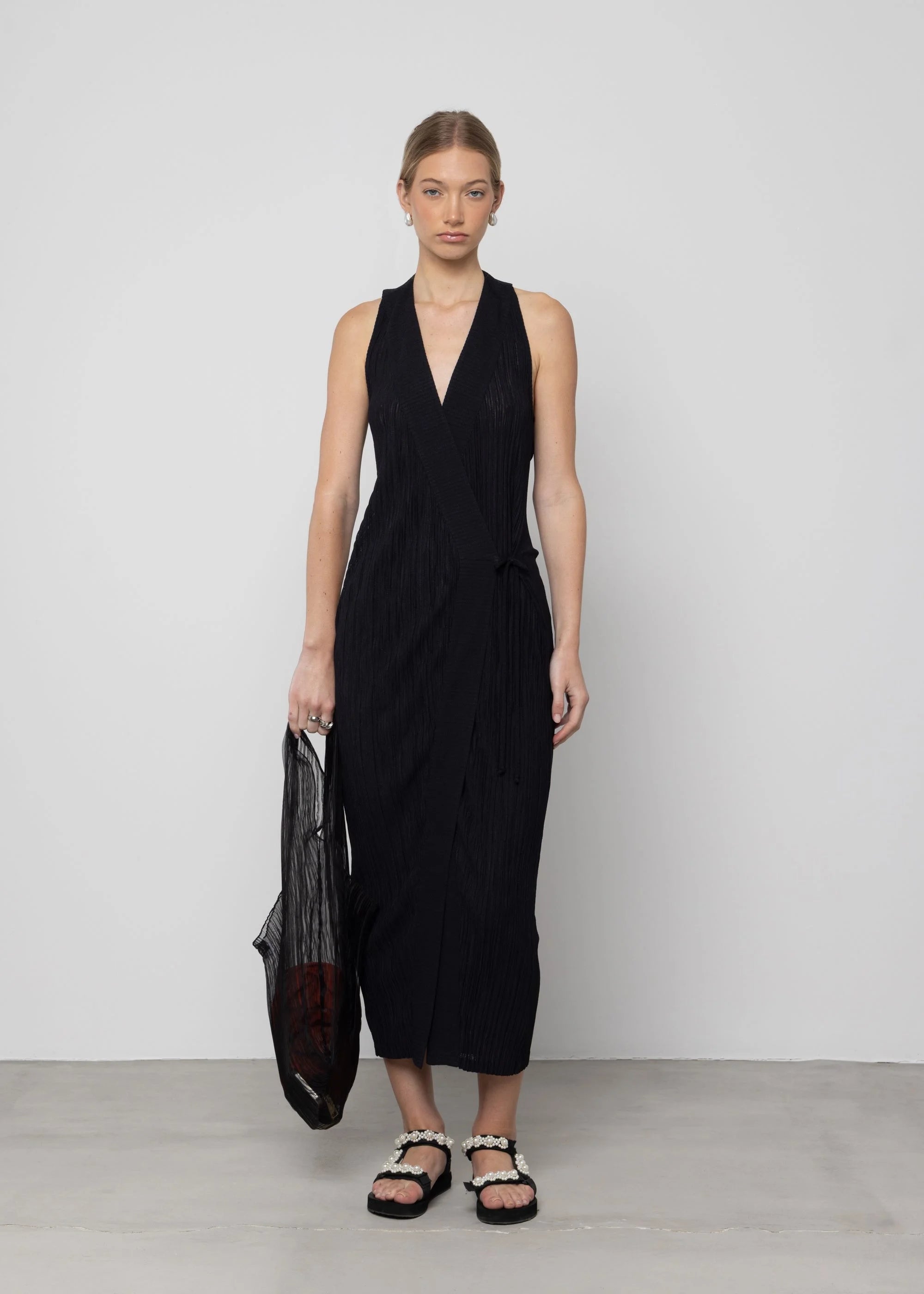Pleated Open Back Maxi Dress