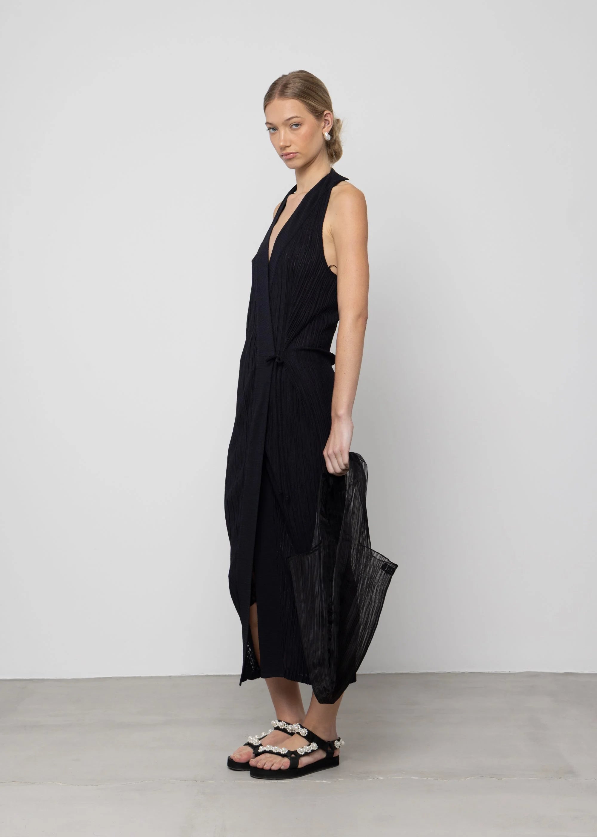 Pleated Open Back Maxi Dress