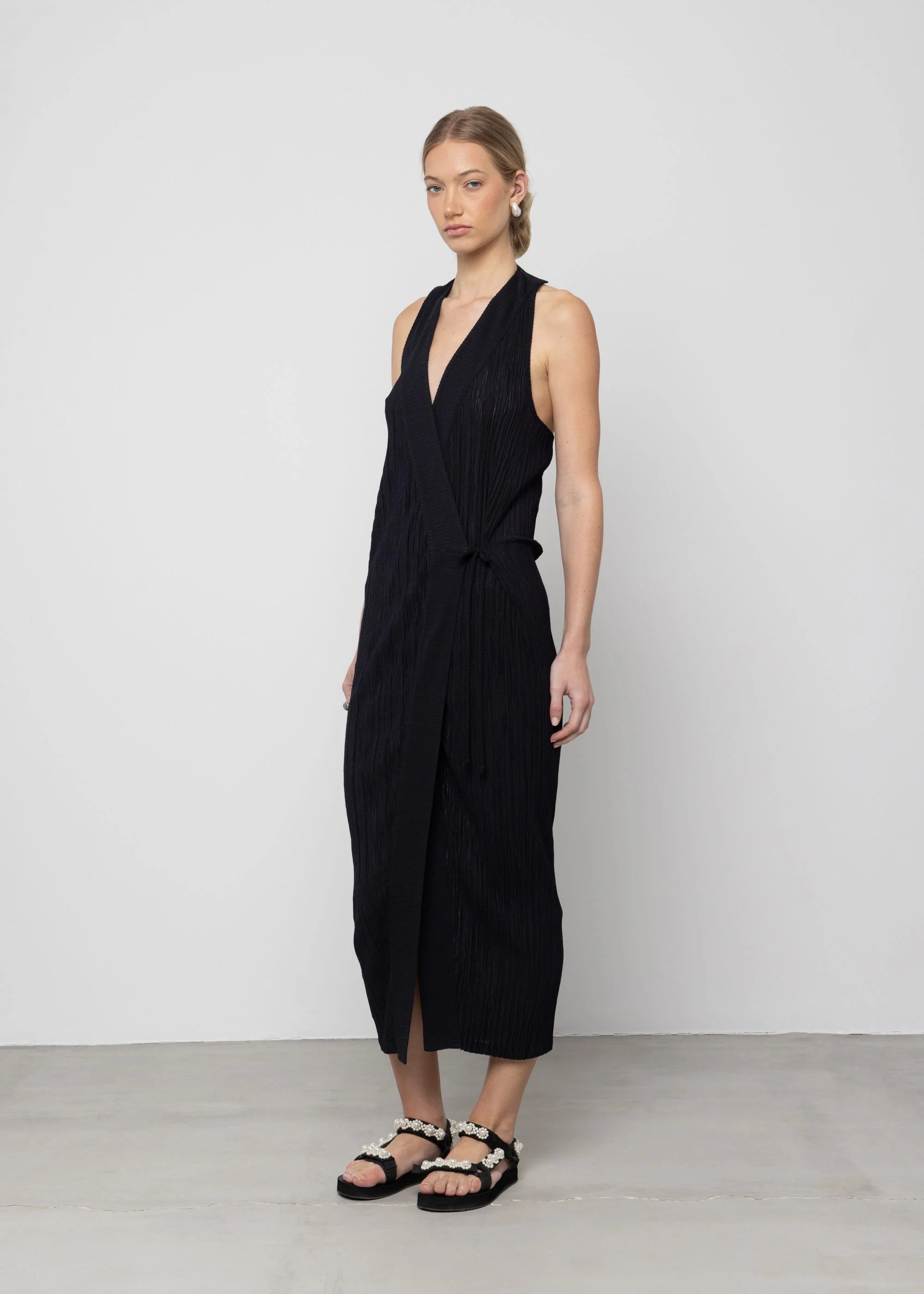 Pleated Open Back Maxi Dress