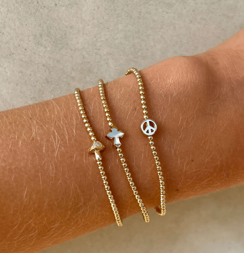 2MM Signature Bracelet with 14K Diamond Mushroom Bead - 6.5 / Yellow Gold - Detour Boutiques