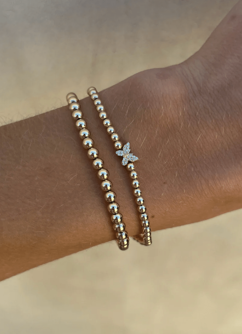 3MM Bracelet with a Diamond Butterfly Bead - Detour Boutiques