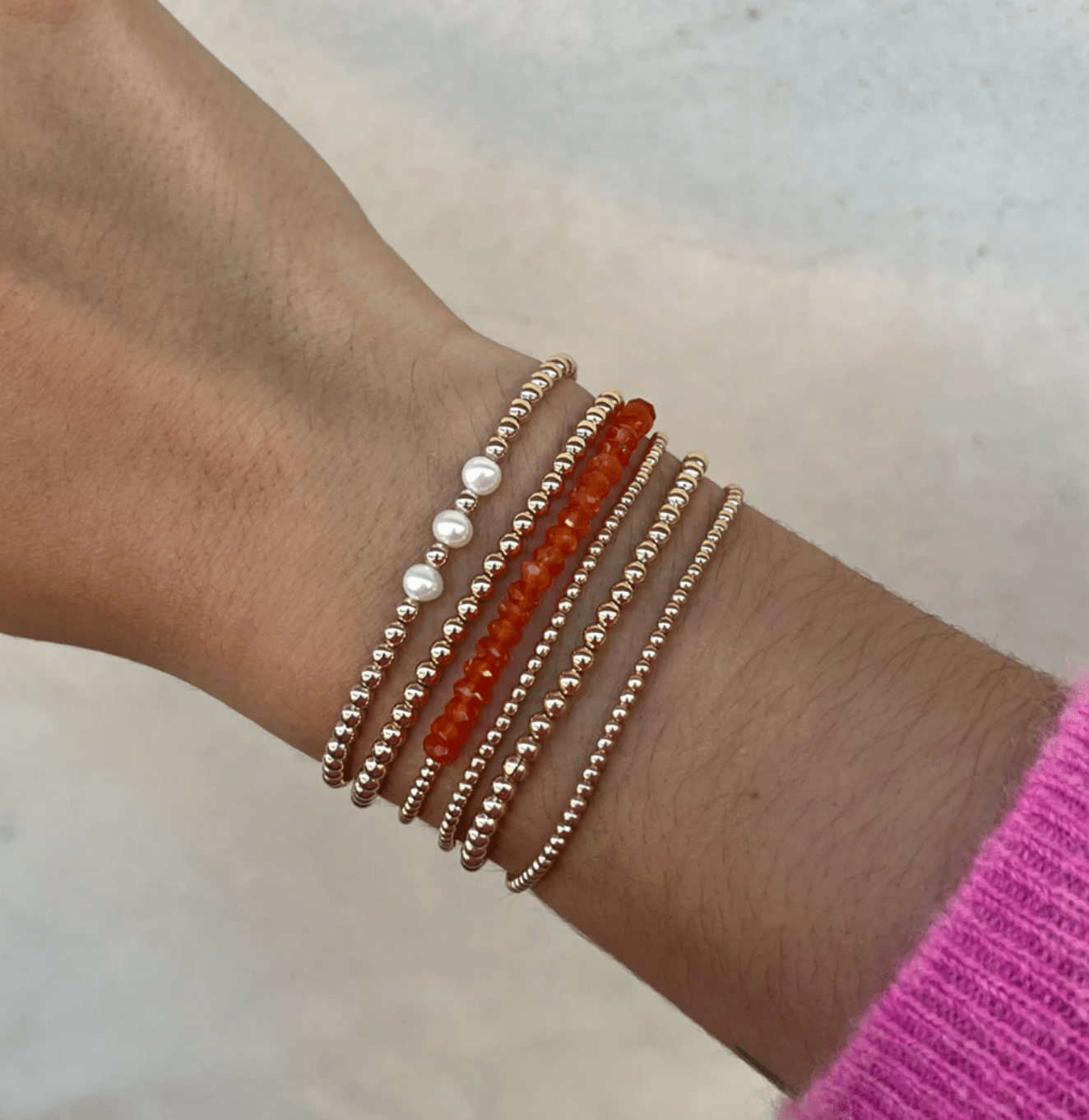 3MM Signature Bracelet with 3 White Pearl Pattern - Detour Boutiques