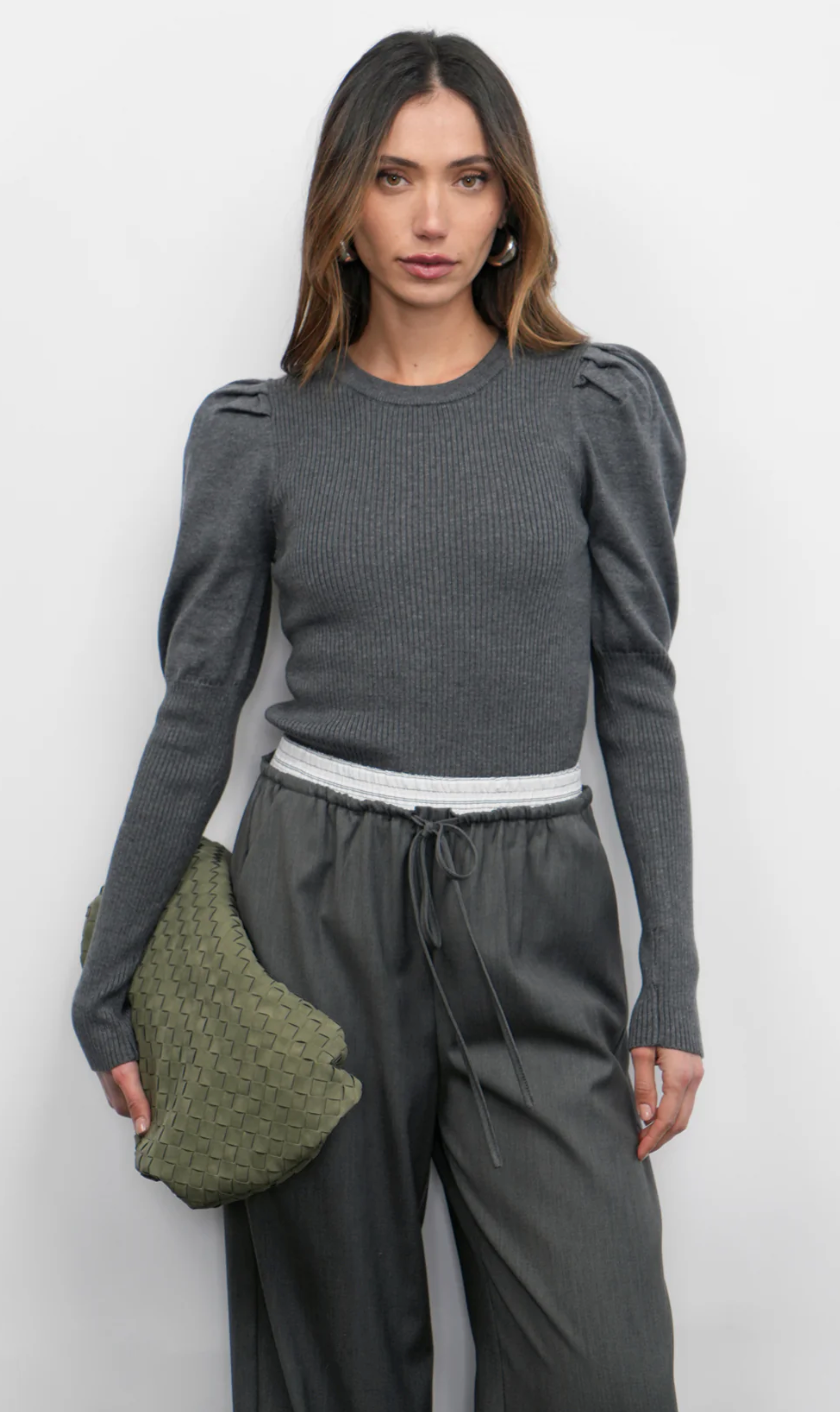 Renoa Puff Sleeve Ribbed Knit Top
