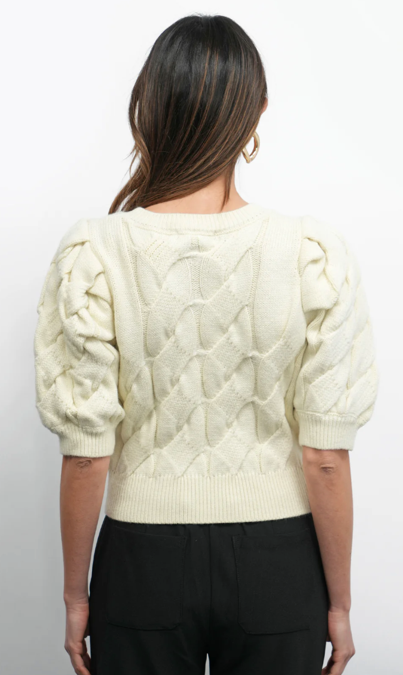 Hallie Cable Knit Puff Sleeve Sweater Top