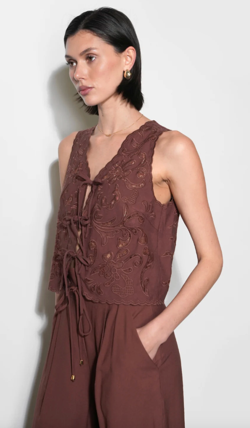 Faye Embroidered Tie Front Vest