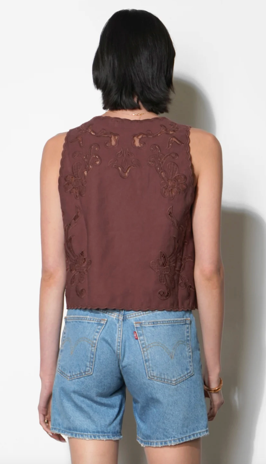 Faye Embroidered Tie Front Vest