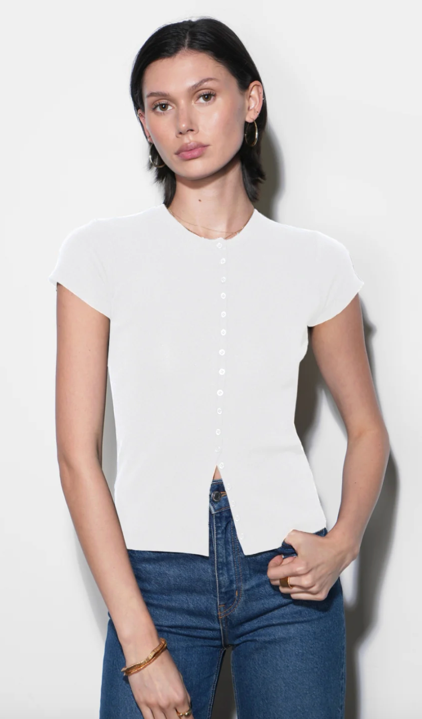 Vera Crew Neck Button Detailed Knit Top