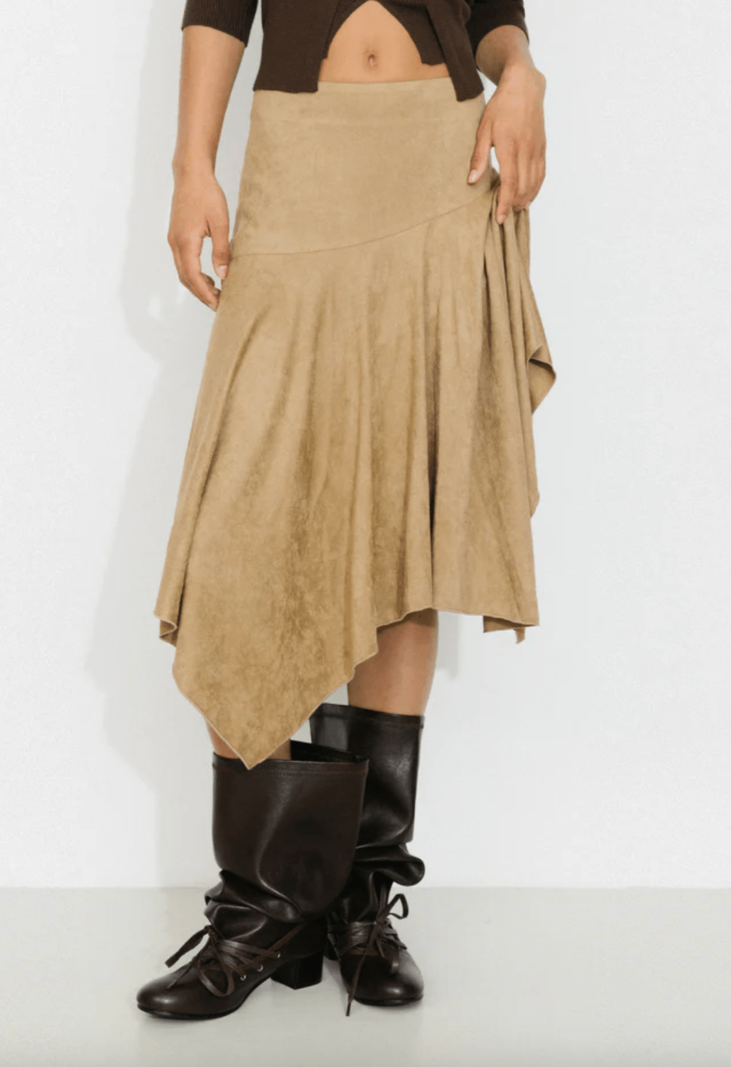 Asymmetrical Suede Skirt - Detour Boutiques