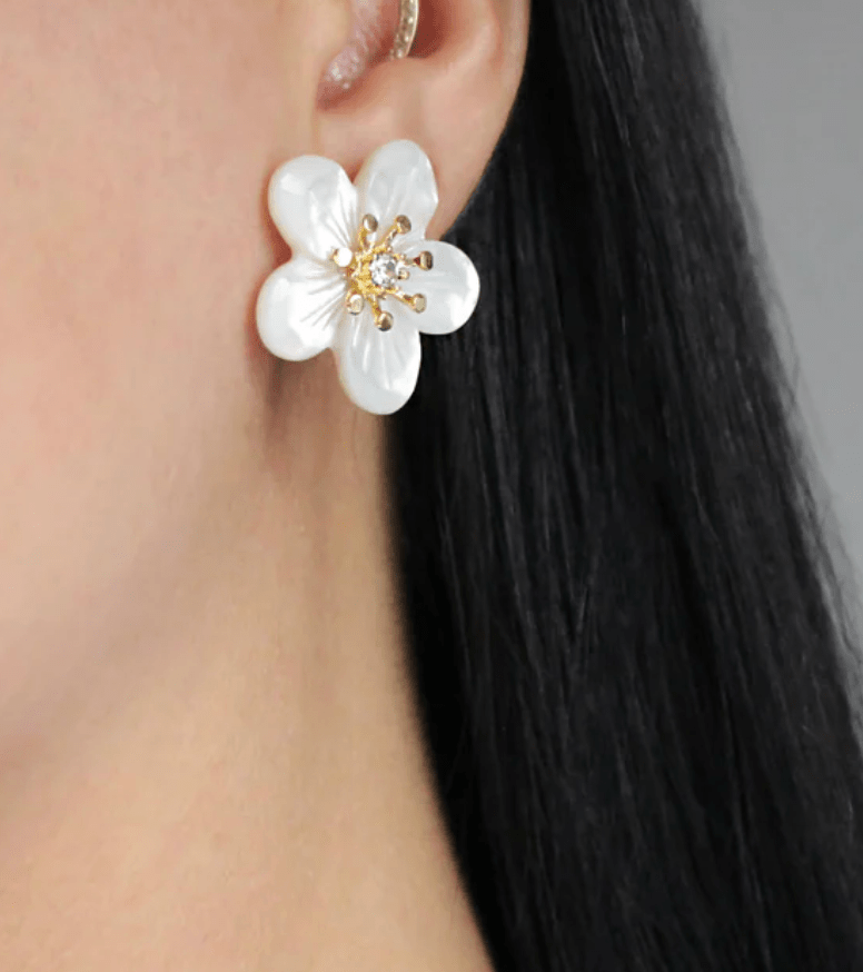 Camellia Hand Carved Mother of Pearl Studs - Detour Boutiques