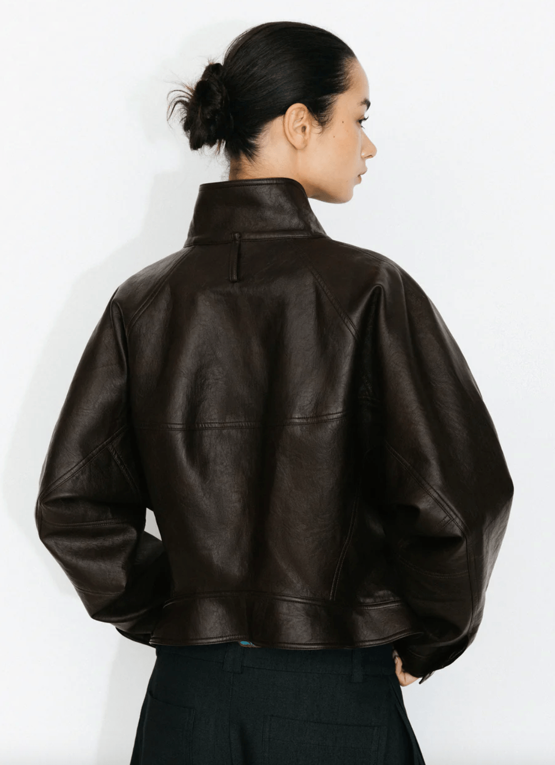 Curved Sleeve Faux Leather Jacket - Detour Boutiques