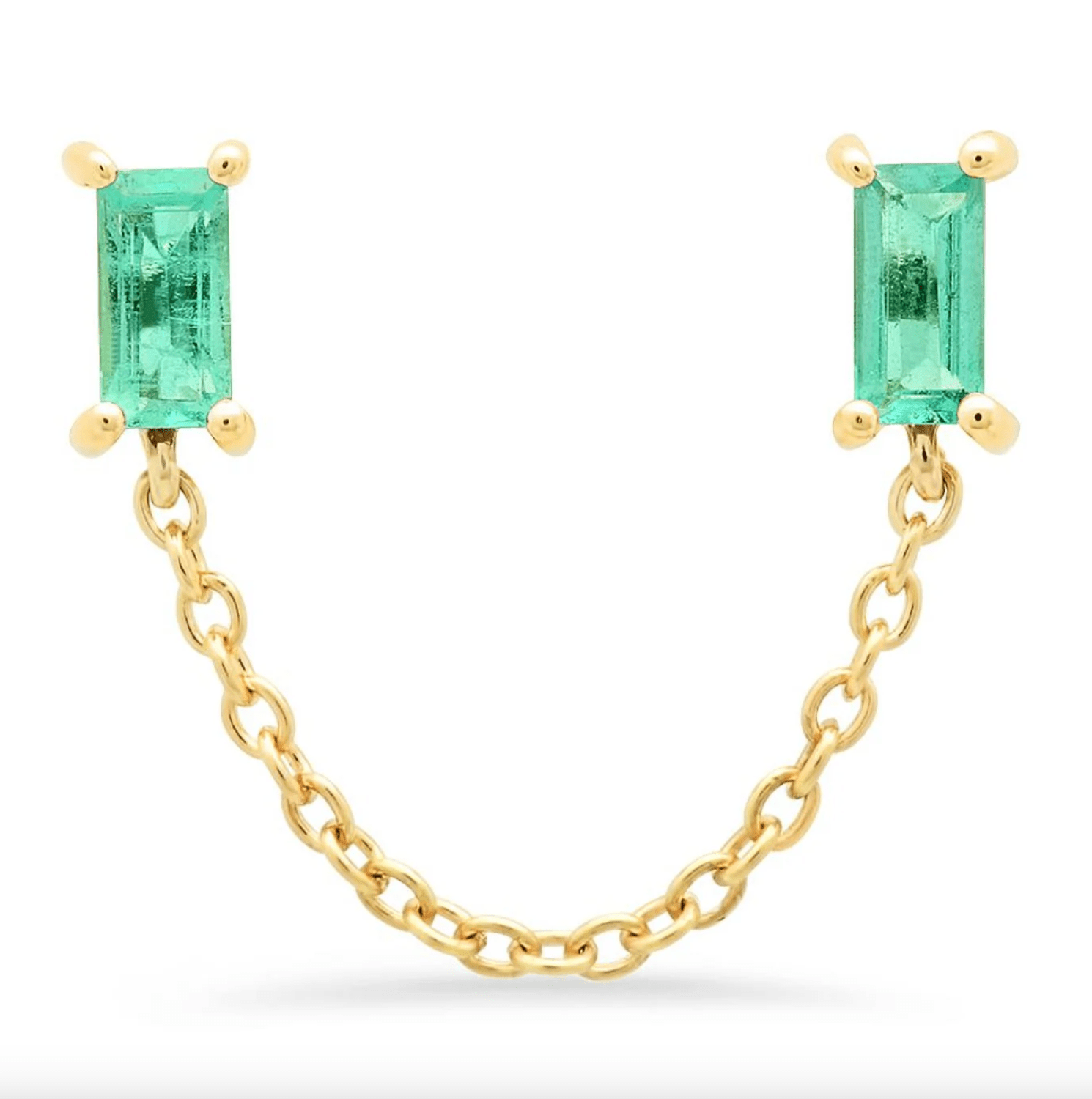 Emerald Baguette Chain Stud - Detour Boutiques