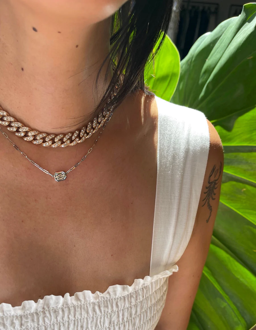 Emerald Cut Necklace - Link Chain