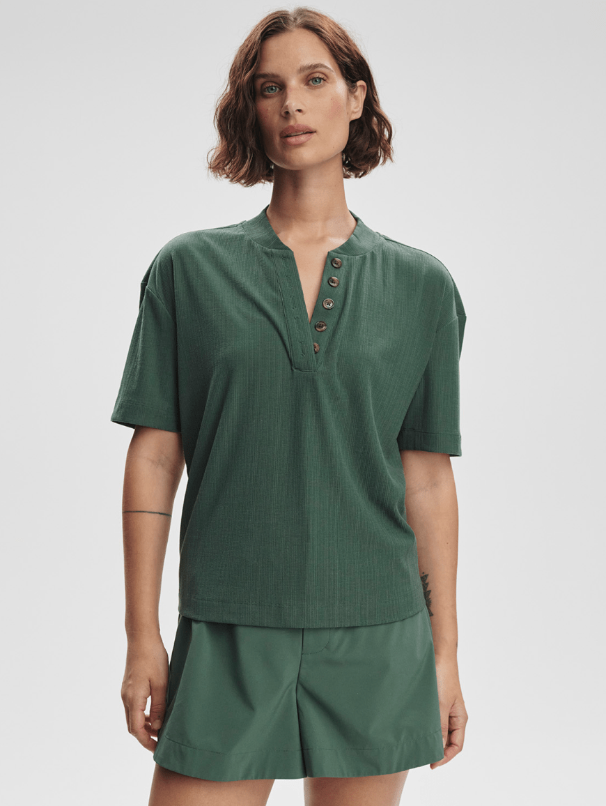 Kasey Mock Placket Rib Tee - Detour Boutiques