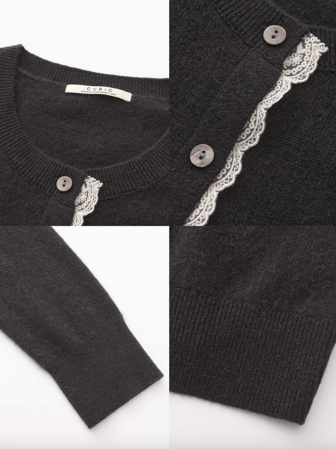 Lace Trim Knit Wool Cardigan - Detour Boutiques