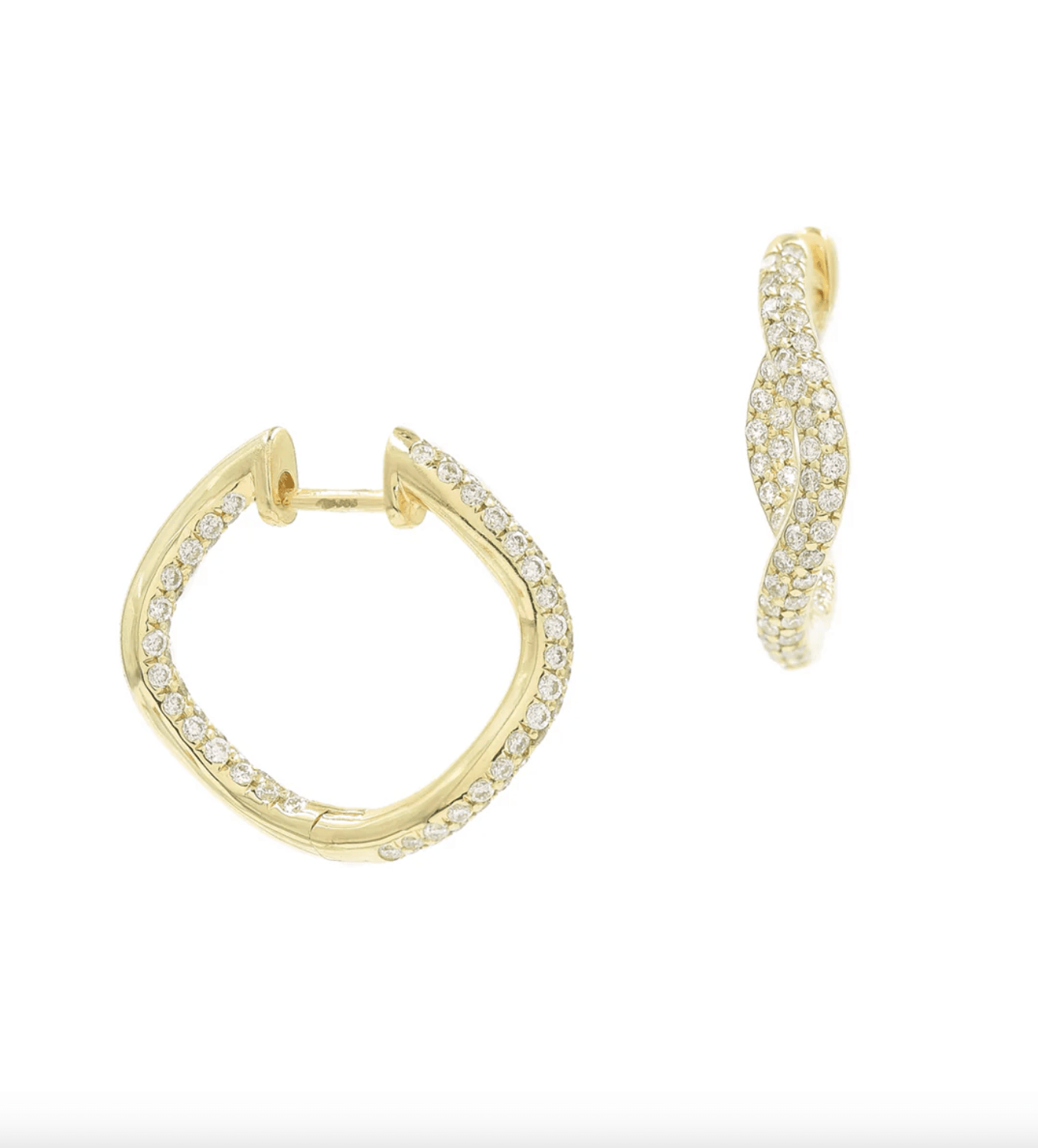 Large Hinged Wave Hoops, Full Pavé Diamonds - Detour Boutiques