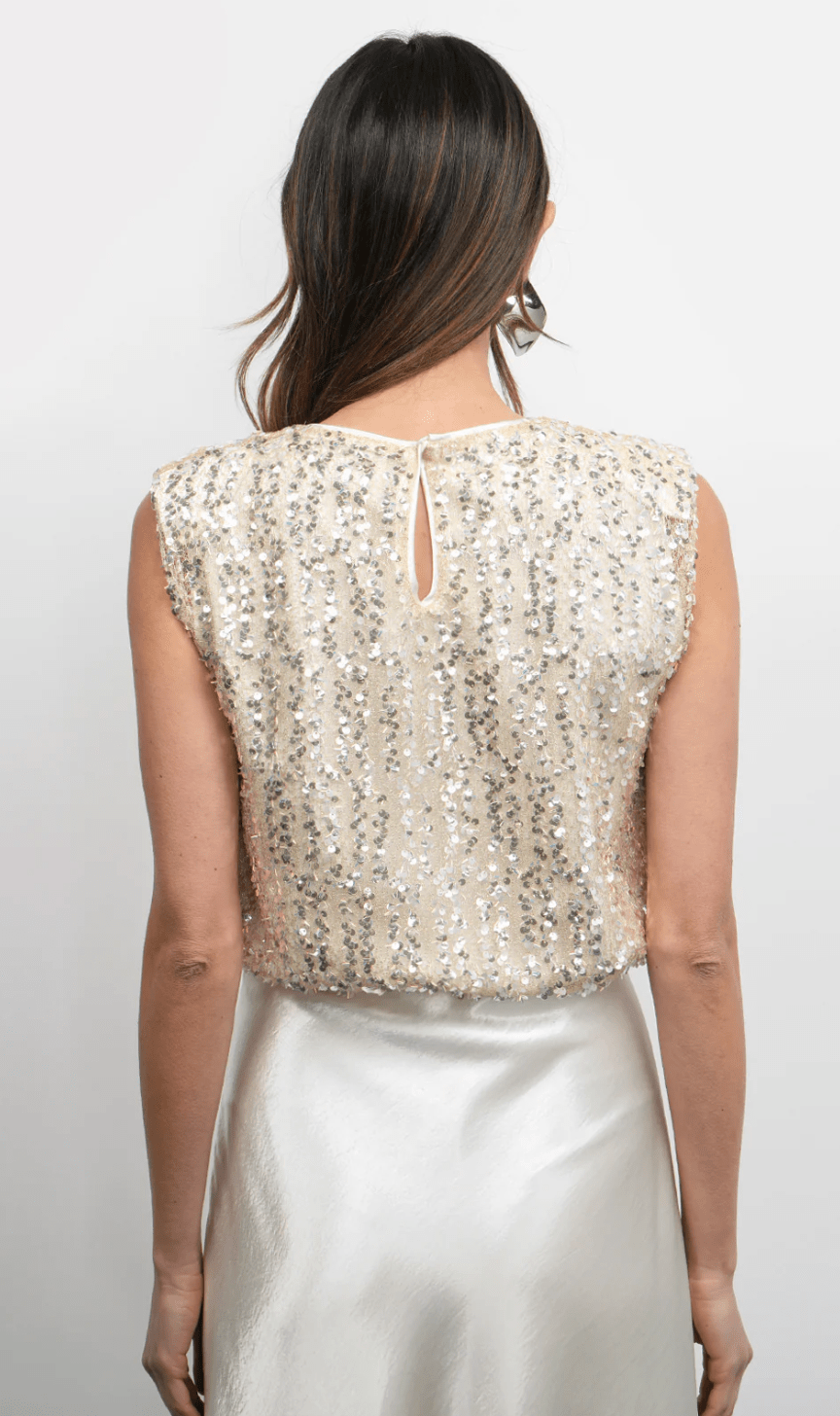 Liberty Padded Shoulder Bubble Hem Sequin Top - Detour Boutiques