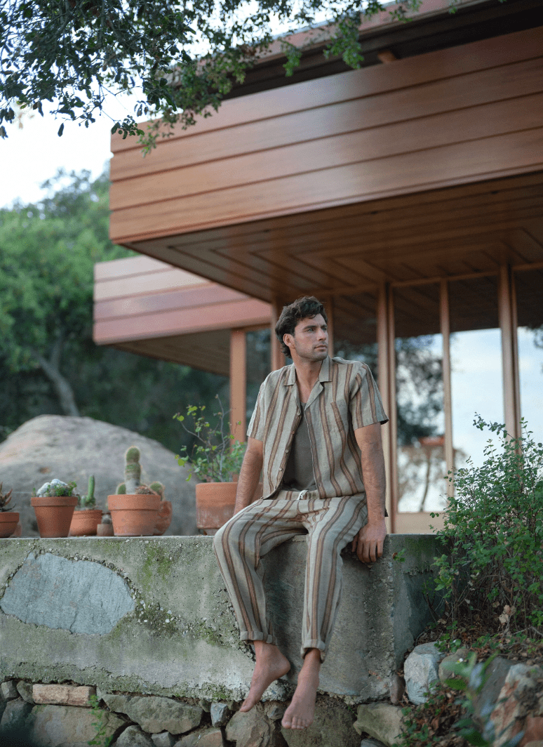 Men's Fez Shirt in Linen Jacquard - Detour Boutiques