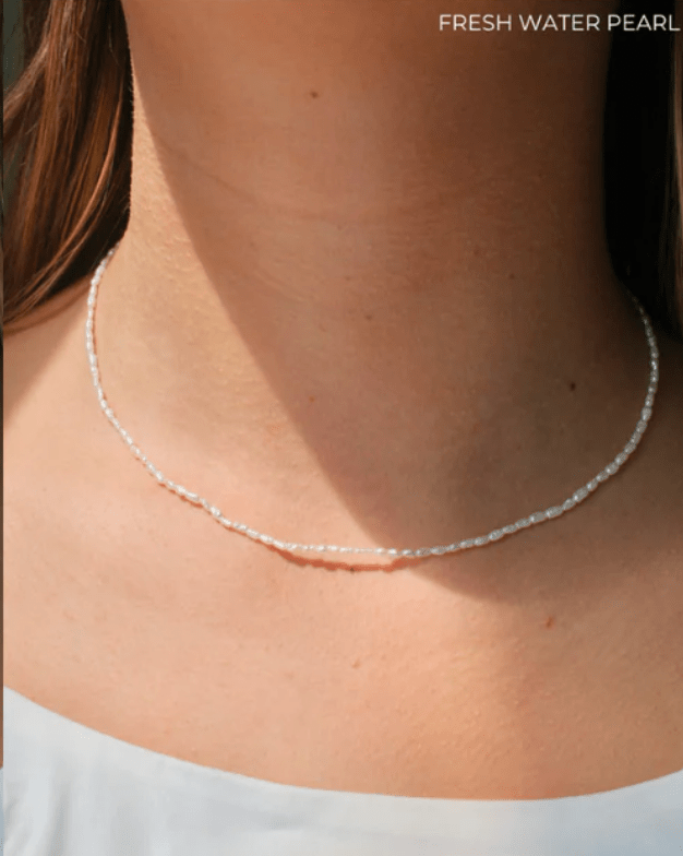 Micro Gemstone Necklace Pearl - Detour Boutiques