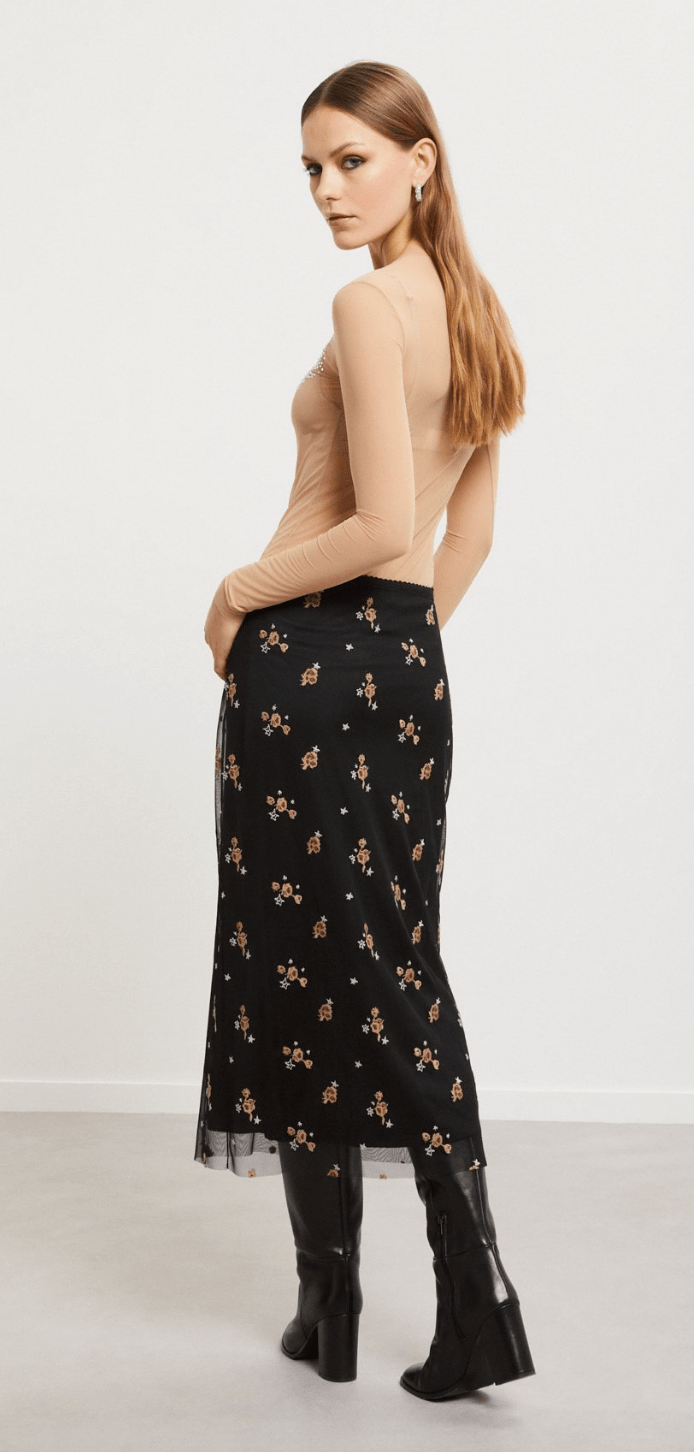 Midi Skirt with Embroidery - Detour Boutiques