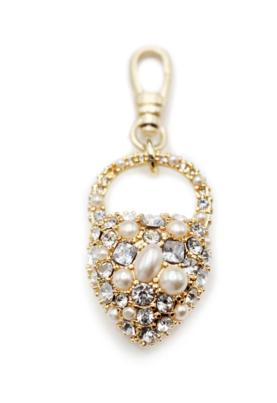 Nina Crystal Heart Lock Charm - Gold/Pearl - Detour Boutiques