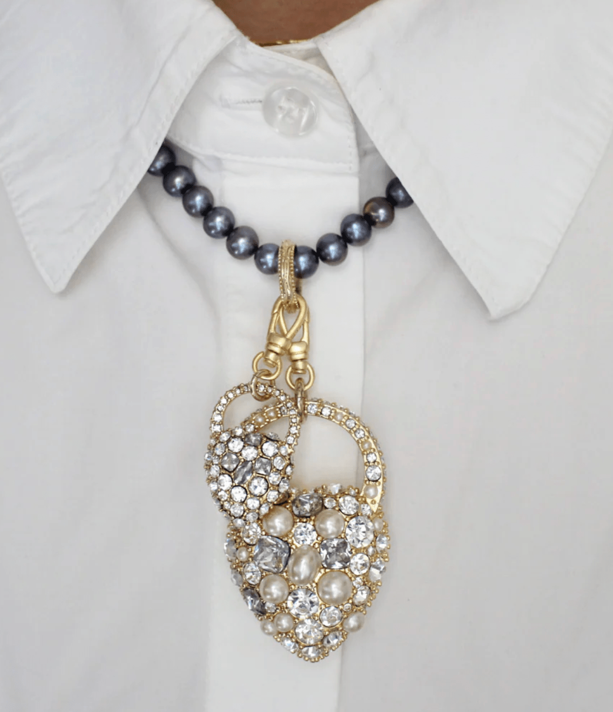 Nina Crystal Heart Lock Charm - Gold/Pearl - Detour Boutiques