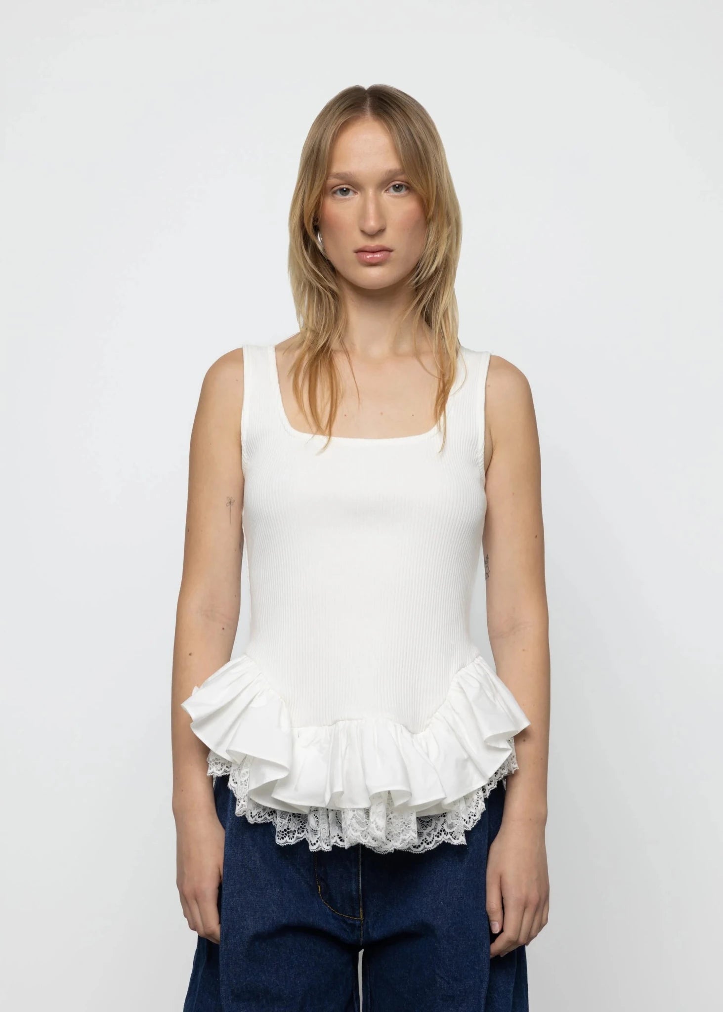 Peplum Tank Top with Lace - Detour Boutiques