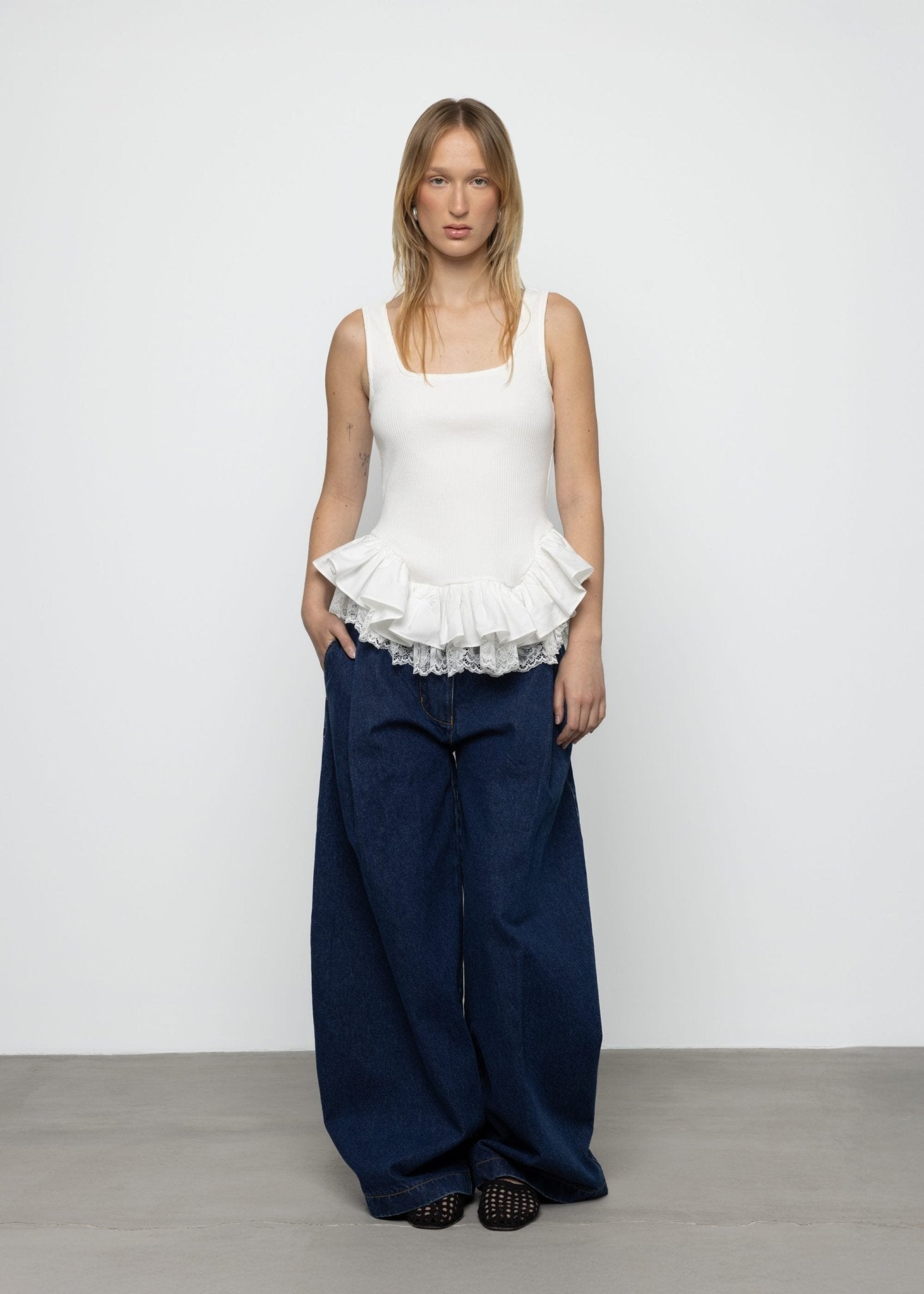 Peplum Tank Top with Lace - Detour Boutiques