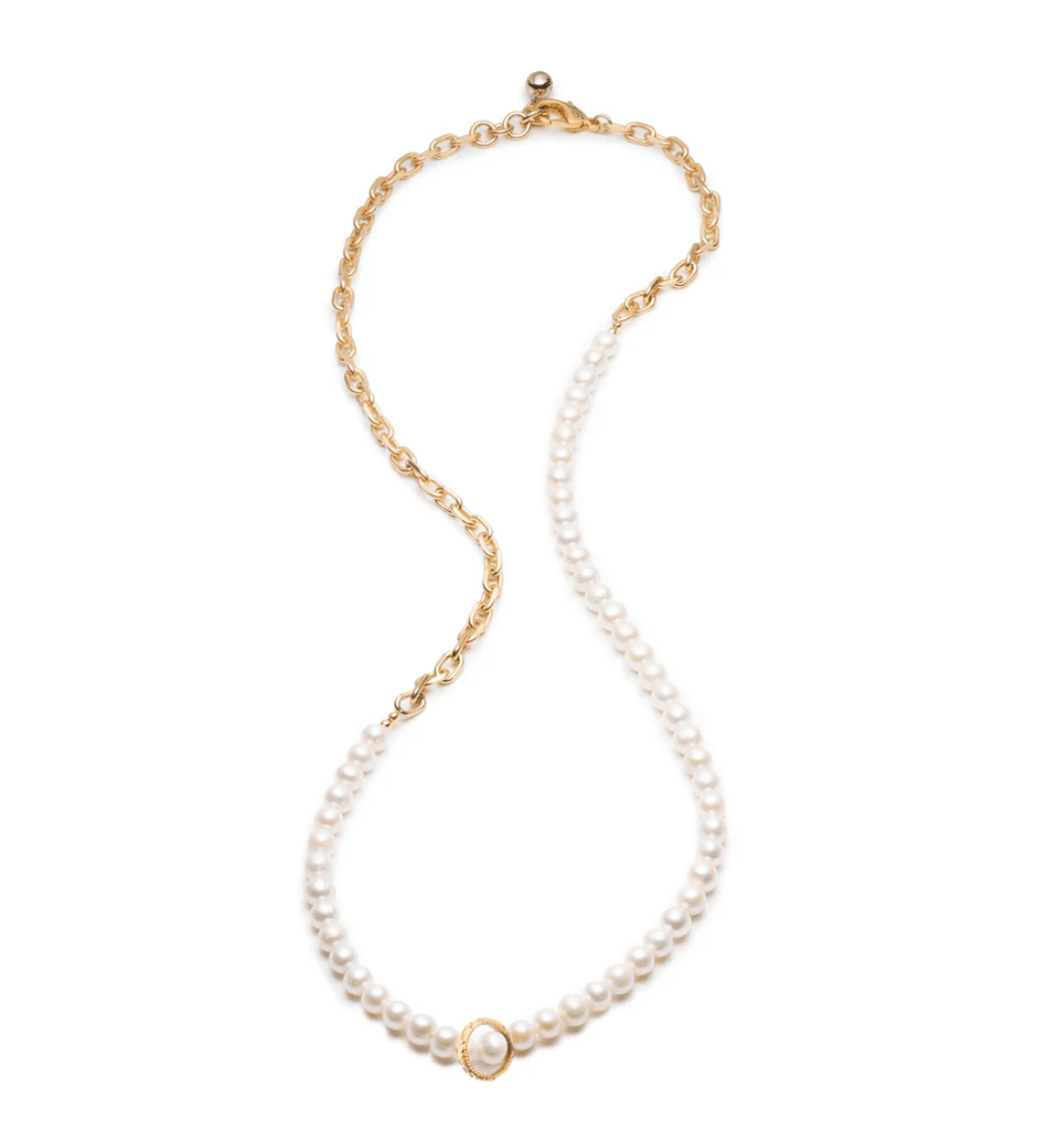 Plaza White Pearl Chain Necklace Base - Detour Boutiques
