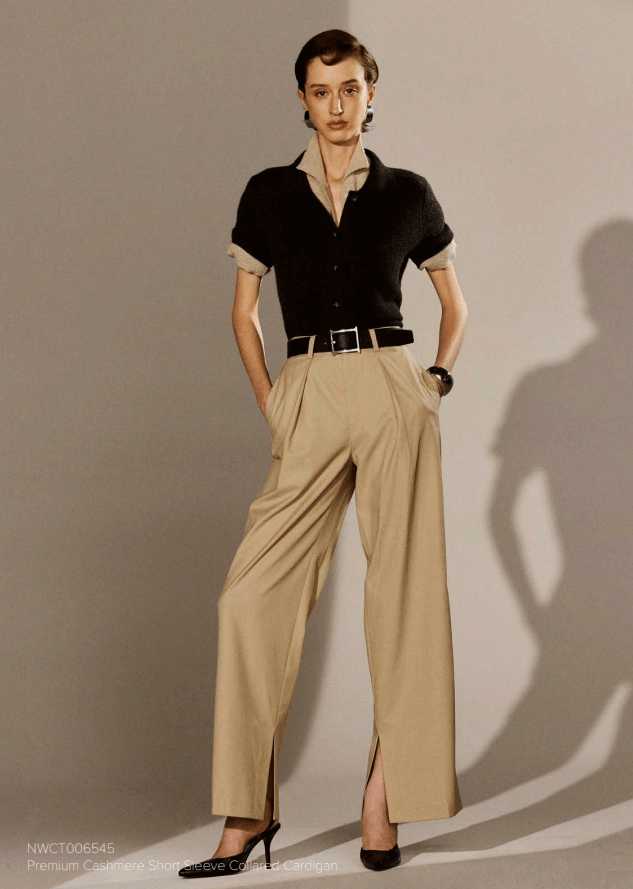 Premium Cashmere Short Sleeve Collared Cardigan - Detour Boutiques