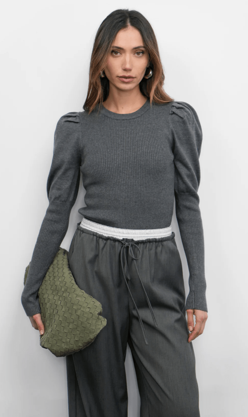 Renoa Puff Sleeve Ribbed Knit Top - Detour Boutiques