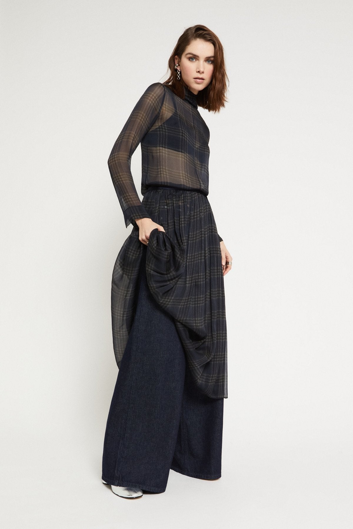 Sheer Plaid Viscose Blouse - Detour Boutiques