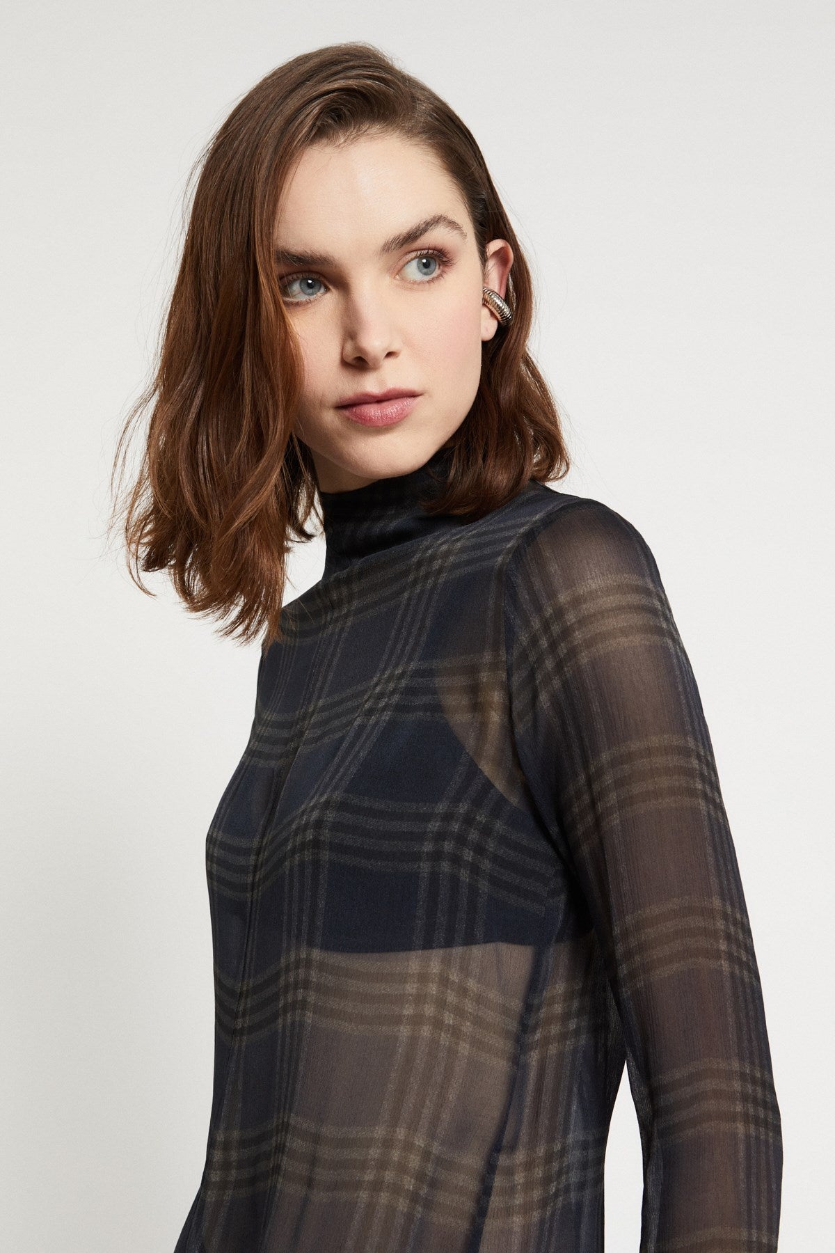 Sheer Plaid Viscose Blouse - Detour Boutiques