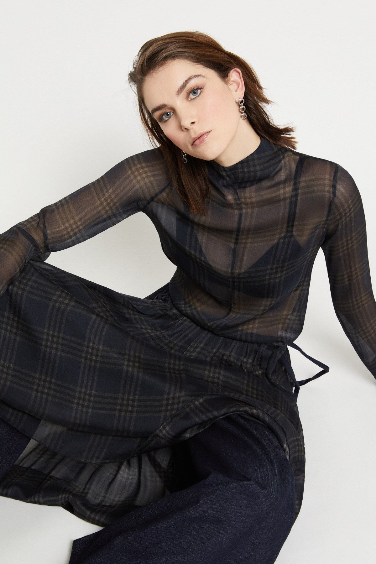 Sheer Plaid Viscose Blouse - Detour Boutiques