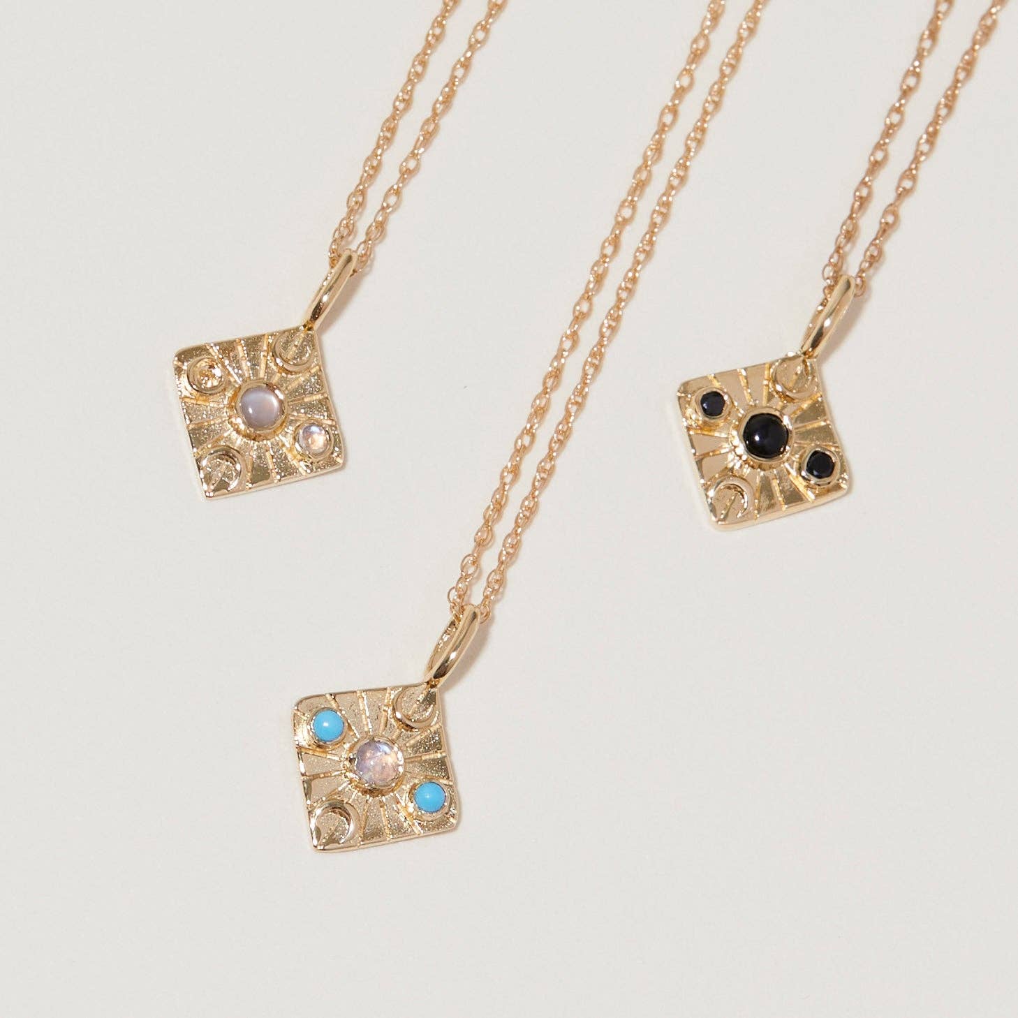 Studio Grun - Compass Necklace in Moonstone/Turquoise/Gold - Detour Boutiques