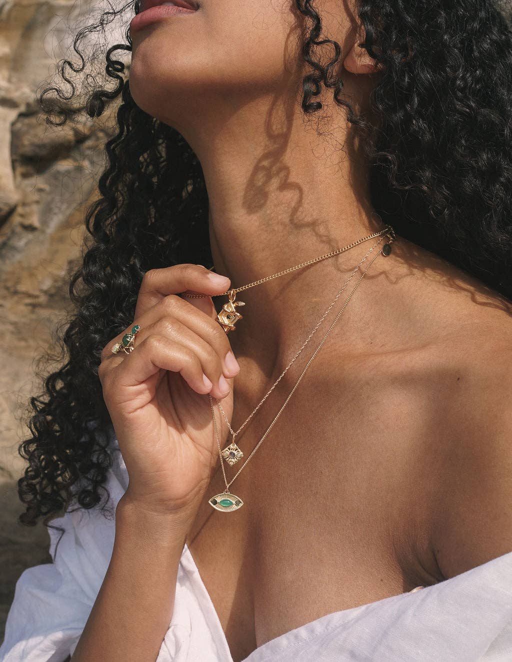 Studio Grun - Compass Necklace in Moonstone/Turquoise/Gold - Detour Boutiques