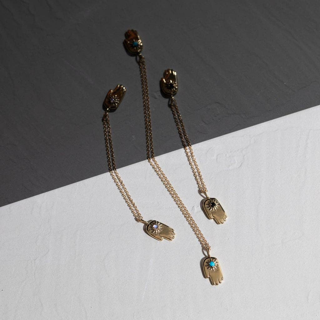 Studio Grun - Hamsa Necklace in Moonstone/Gold - Detour Boutiques