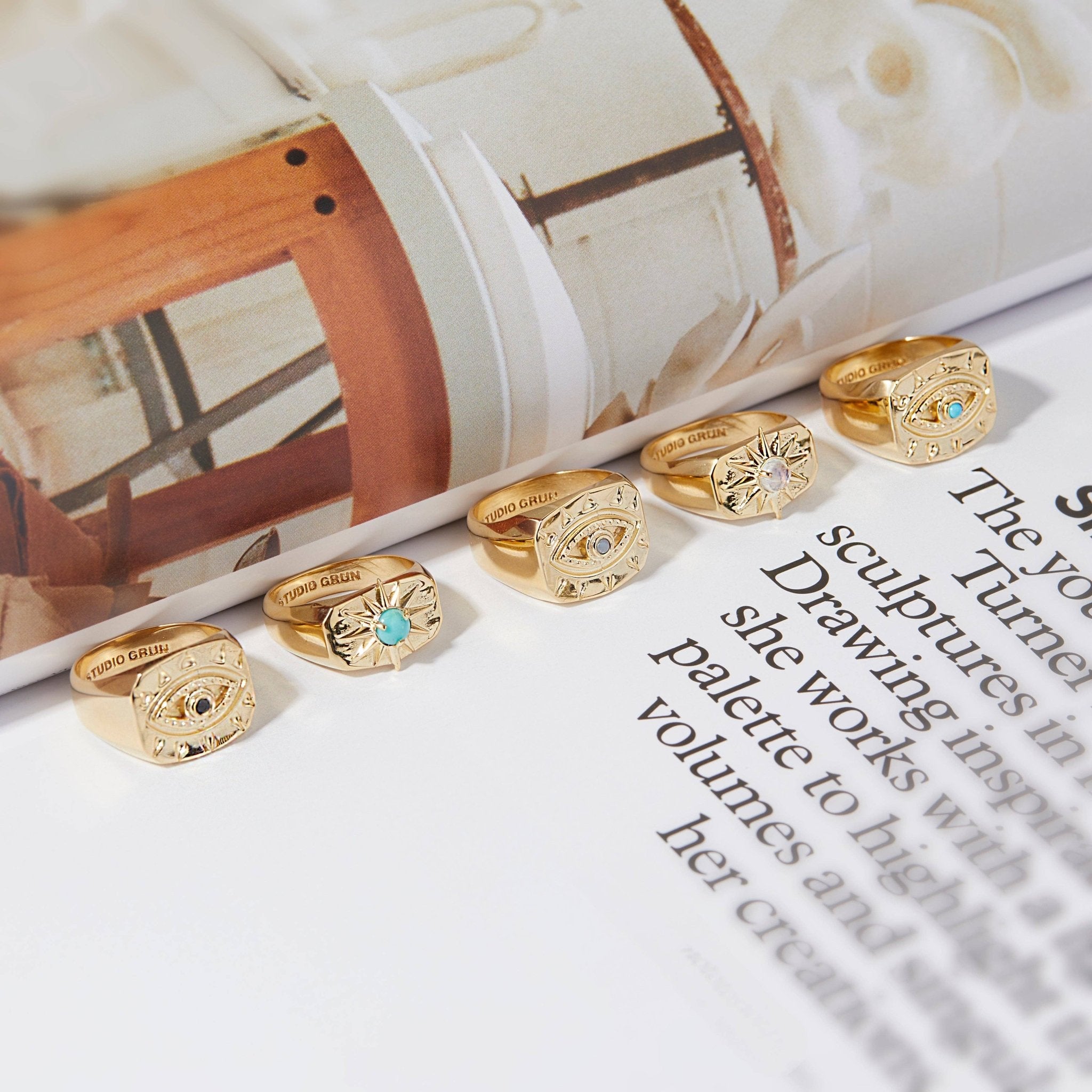 Studio Grun - Starburst Signet in Moonstone/Gold - Detour Boutiques