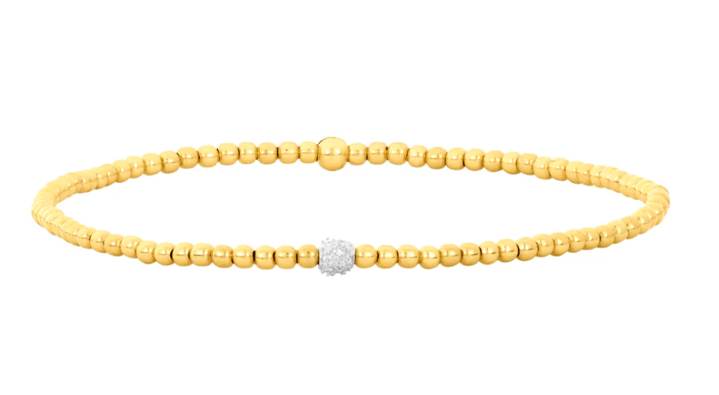 2MM Bracelet with 14k Gold Diamond Bead - Detour Boutiques