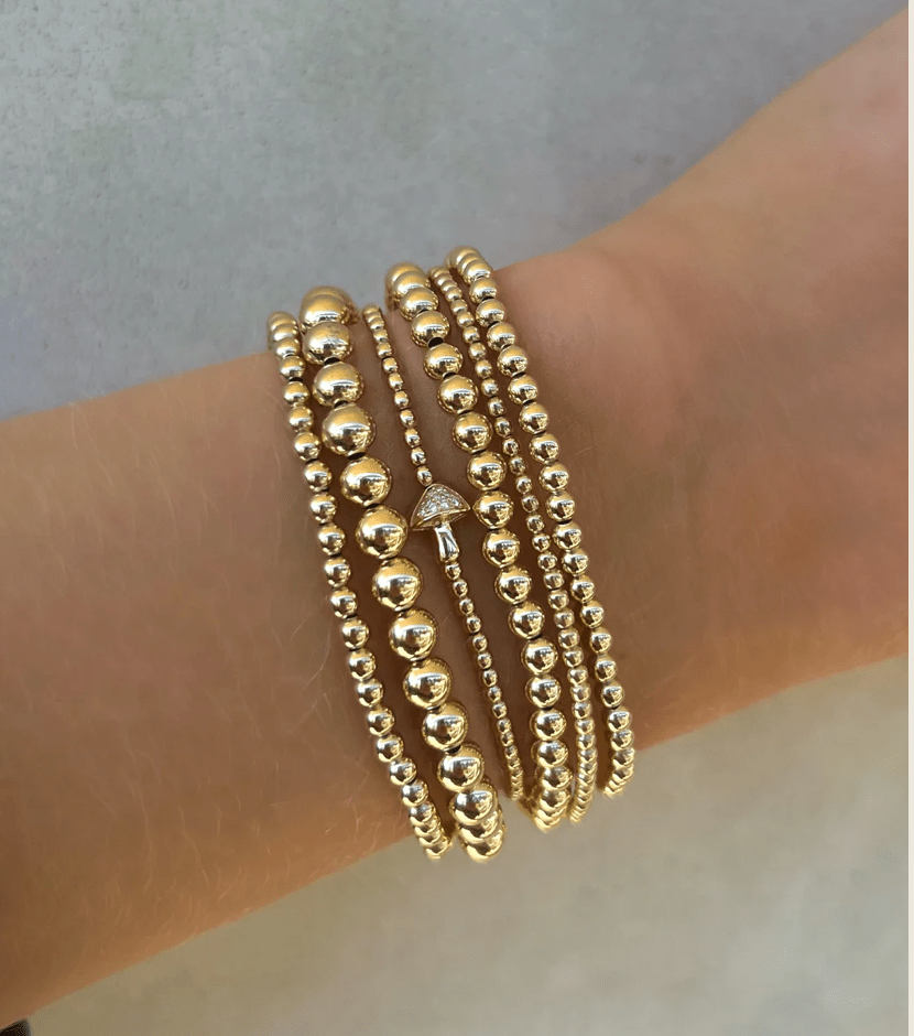 2MM Signature Bracelet with 14K Diamond Mushroom Bead - 6.5 / Yellow Gold - Detour Boutiques