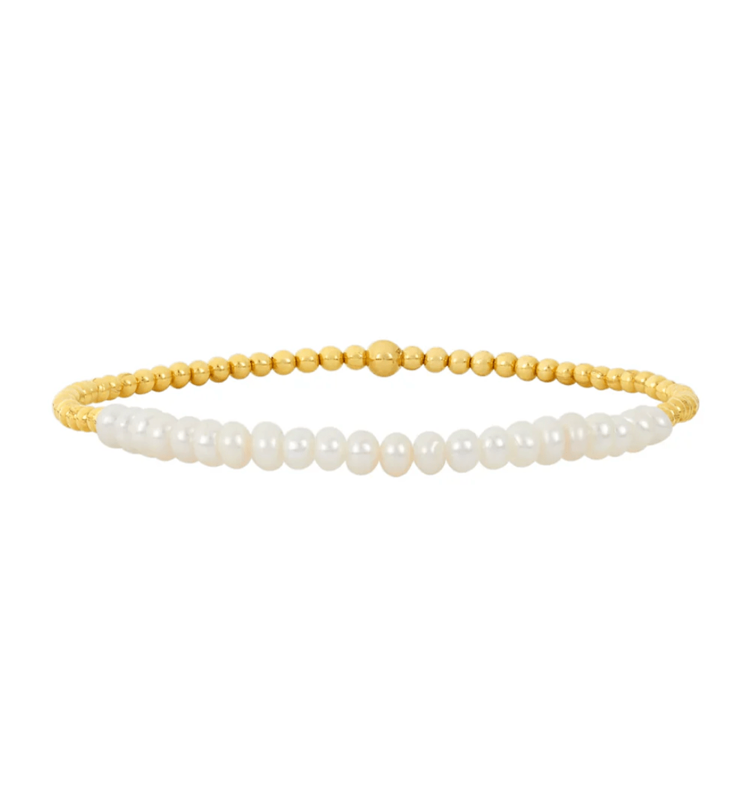 2MM Signature Bracelet with White Pearl - 6.5 / Yellow Gold - Detour Boutiques
