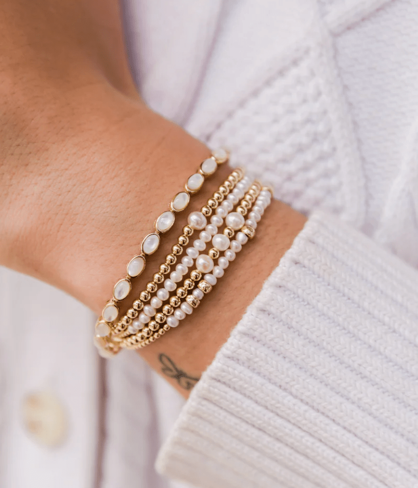 2MM Signature Bracelet with White Pearl - 6.5 / Yellow Gold - Detour Boutiques