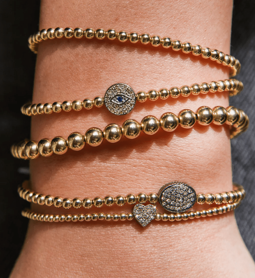 3MM Signature Bracelet With Diamond And Sapphire Evil Eye - 6.5 / Yellow Gold - Detour Boutiques