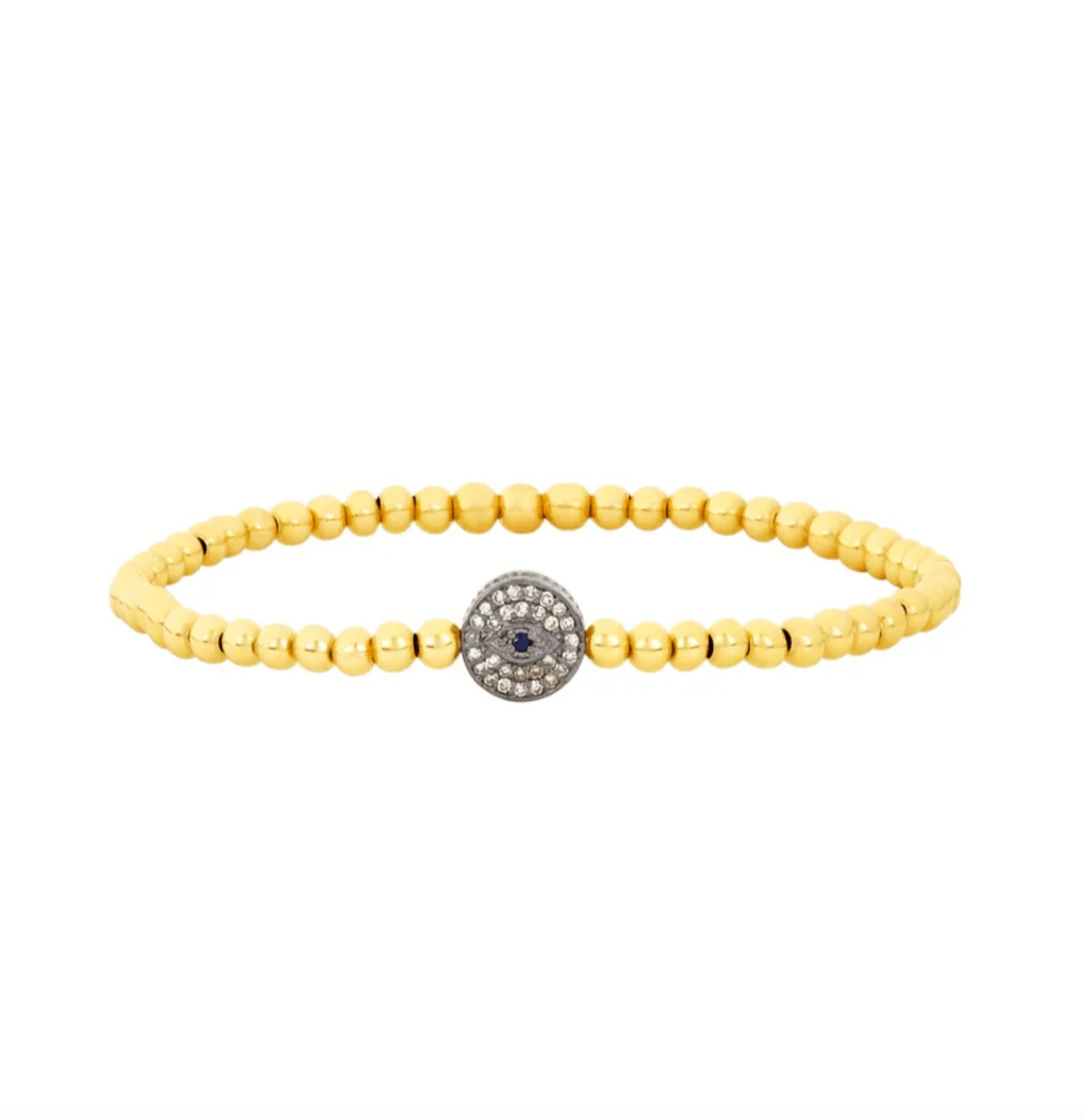 3MM Signature Bracelet With Diamond And Sapphire Evil Eye - 6.5 / Yellow Gold - Detour Boutiques
