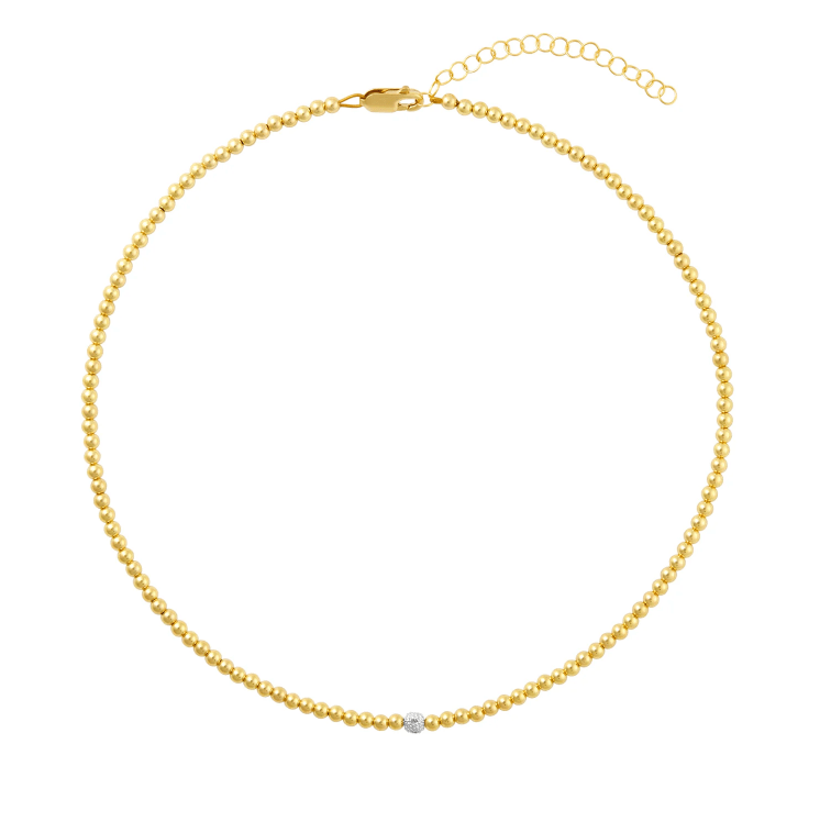 3MM Signature Necklace with 14k Diamond Bead - Detour Boutiques