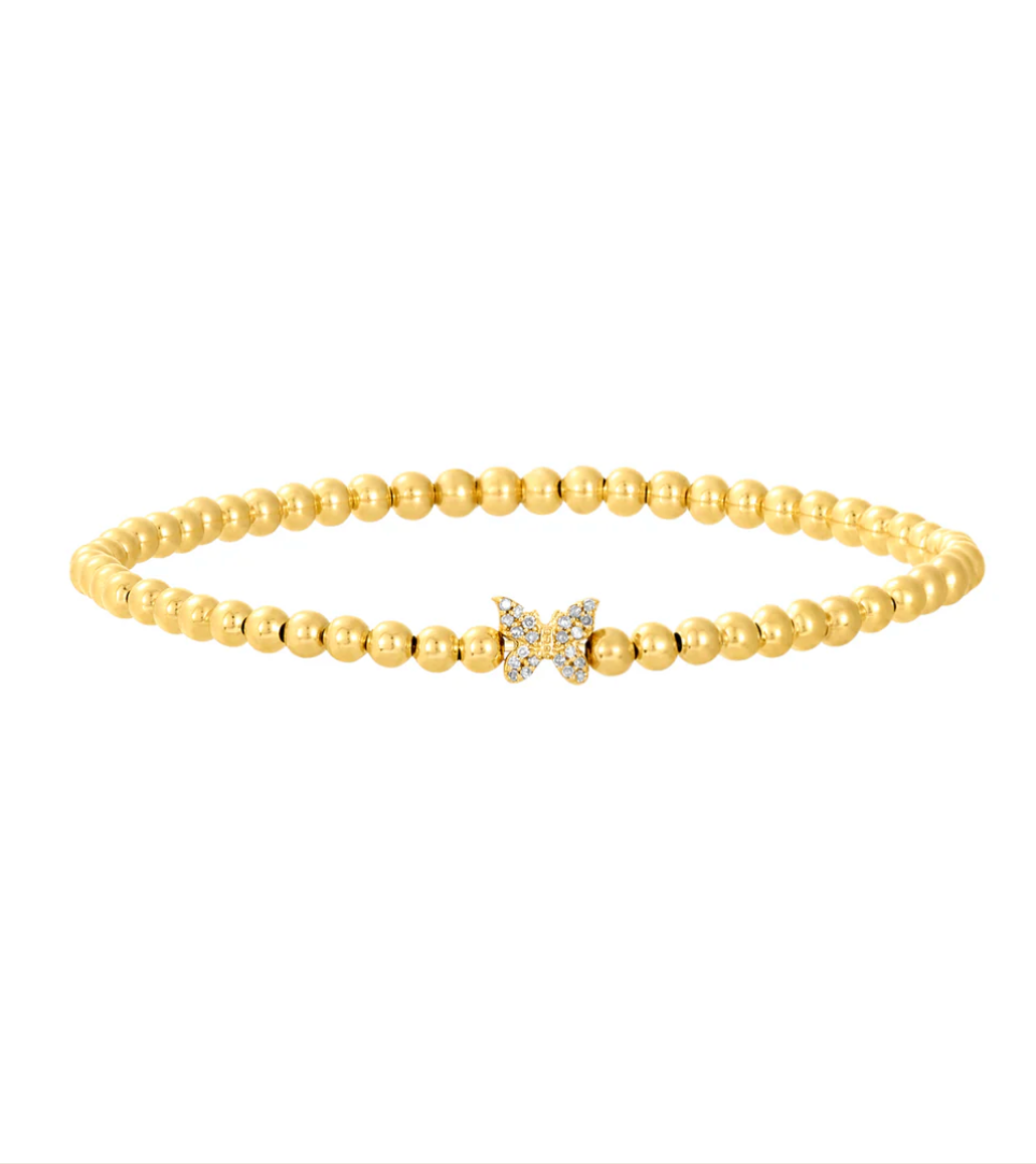 3MM Bracelet with a Diamond Butterfly Bead