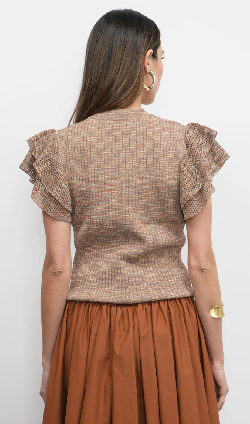Rowe Crewneck Flutter Sleeve Knit Top