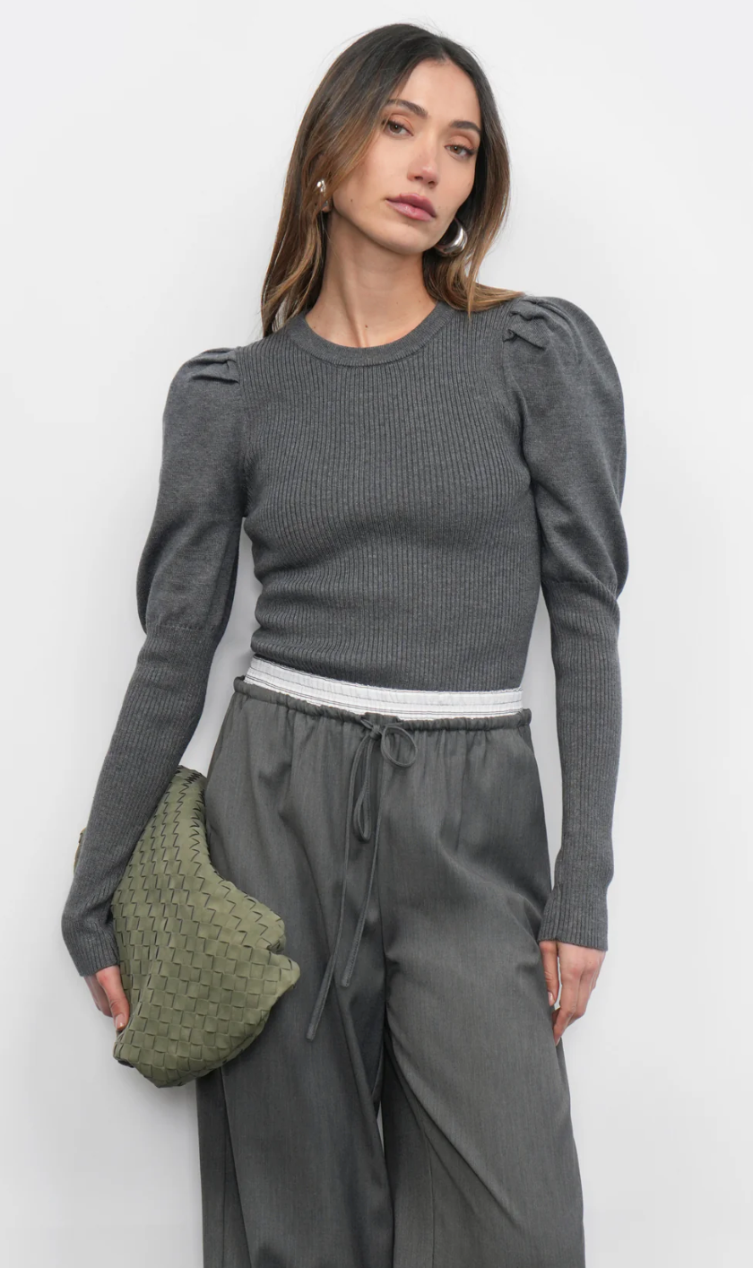 Renoa Puff Sleeve Ribbed Knit Top