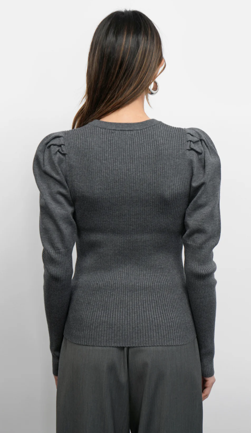 Renoa Puff Sleeve Ribbed Knit Top