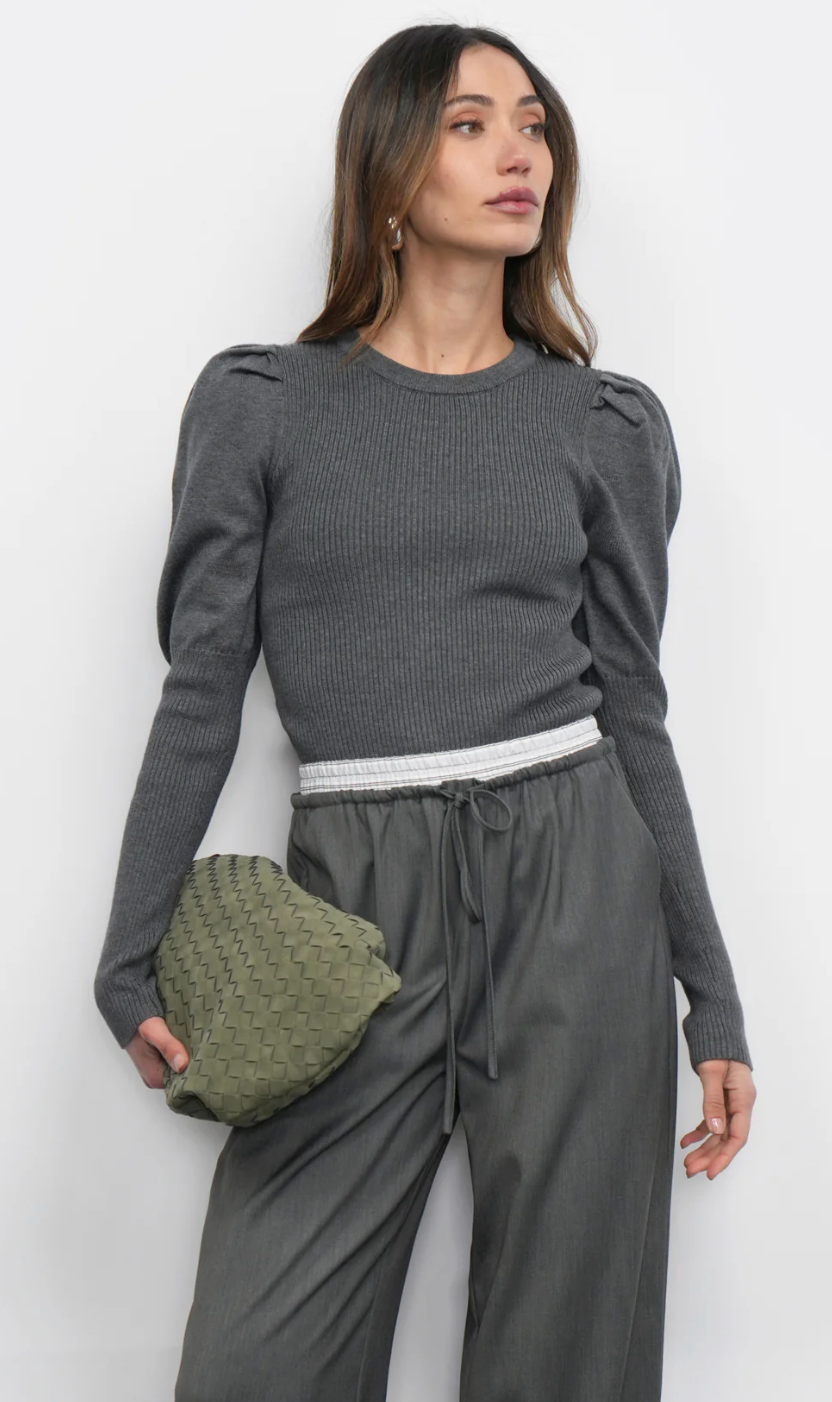 Renoa Puff Sleeve Ribbed Knit Top