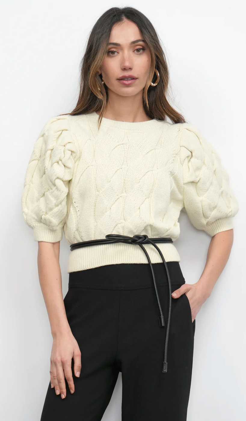 Hallie Cable Knit Puff Sleeve Sweater Top